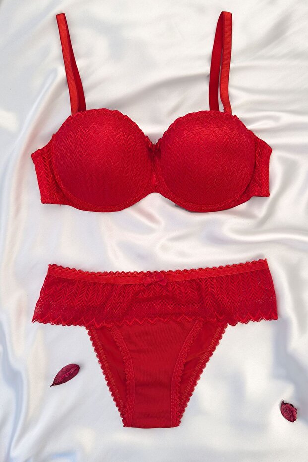 Supported Strapless Bra Set Red