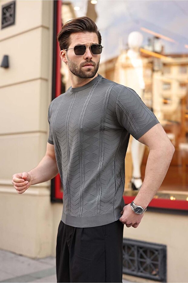 Anthracite Crew Neck Slim Fit Knitwear Men's T-Shirt E7466