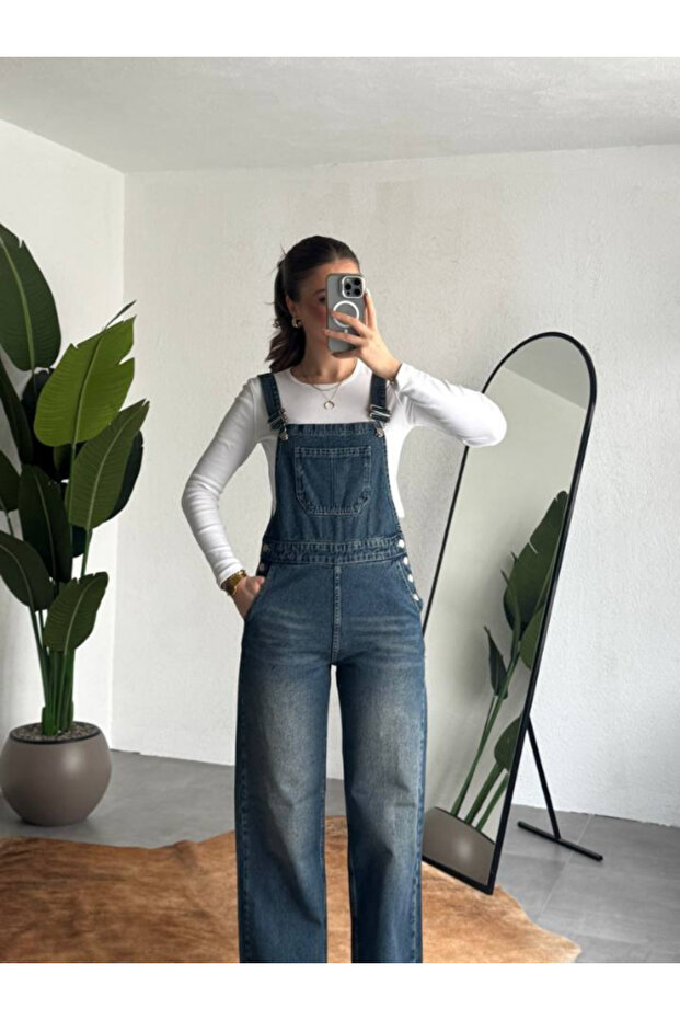 Unisex Blue Salopet Overalls Distressed Denim Fabric Salo