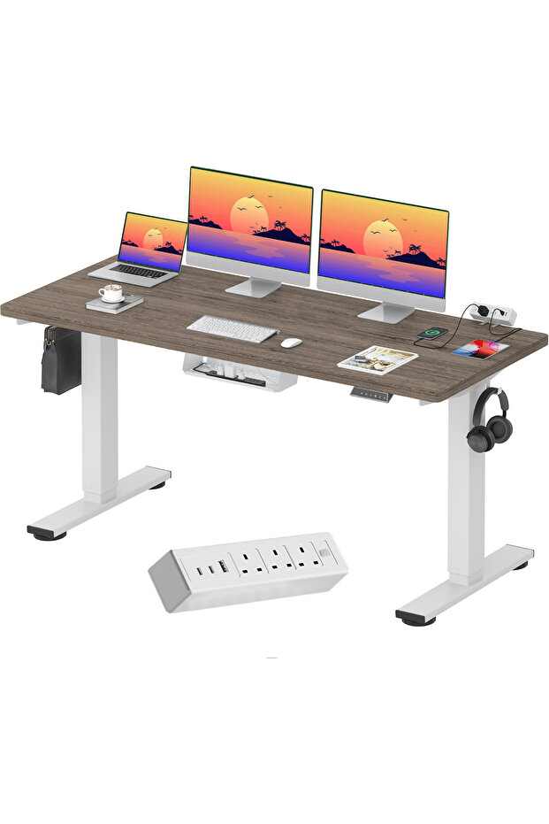 FLEXISPOT EN2 150x60 cm Electric Sit Stand Desk with Cable Management - White Frame and Gray Top