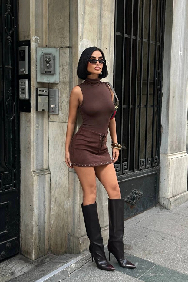 Women's Brown Suede Skirt 1026-1773