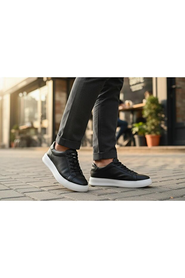 Byk Ata 450 Genuine Black Leather White Sole Men's Shoes