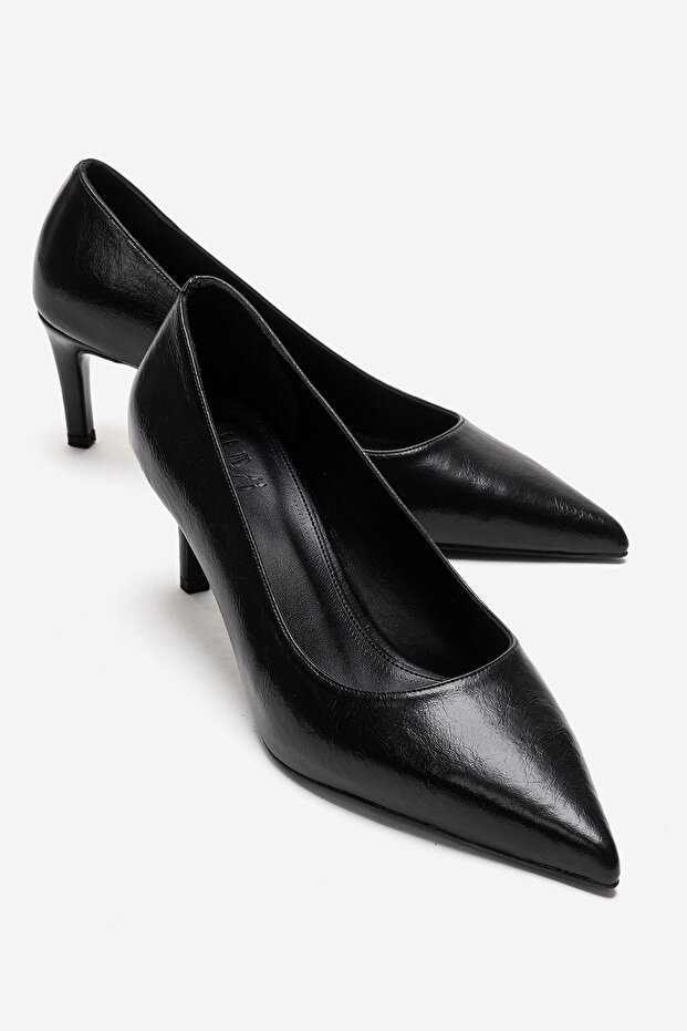 Velmira Black Leather Women's Heeled Shoes