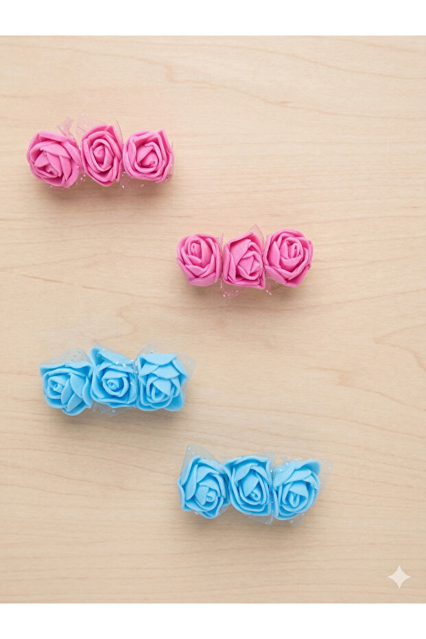 Rose Detailed Girls' Buckle 4 Pieces 2 Sets