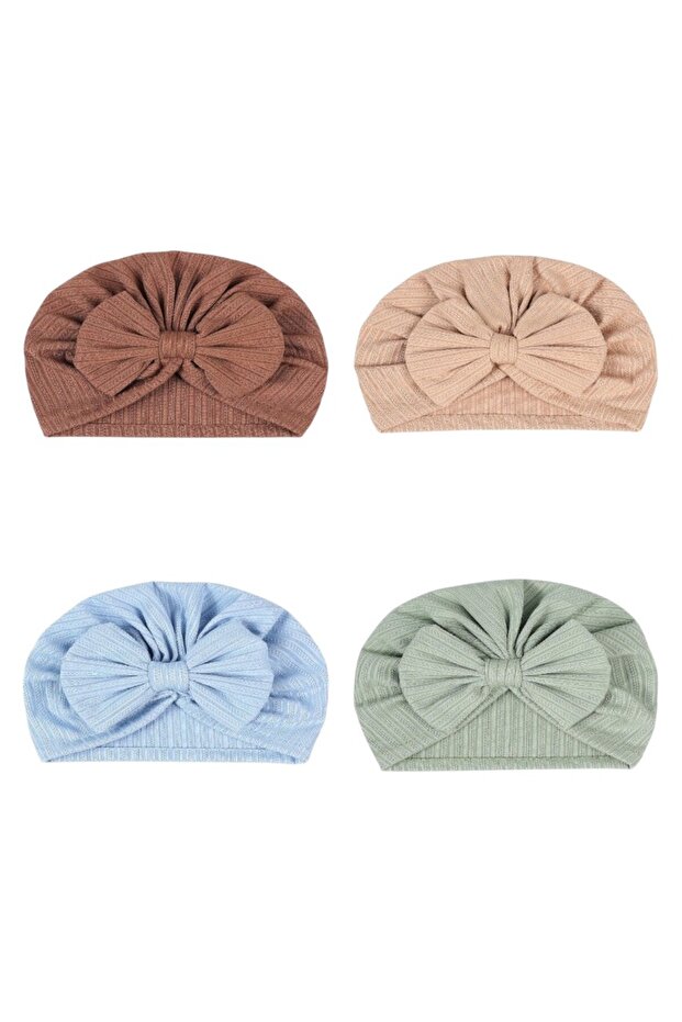 - Baby Bow Turban Hat - 4 pcs - Multicolor - 0M to 6M