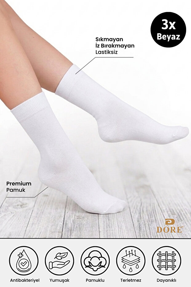 Original Women's 3 Pairs Premium Cotton Comfort Model Seamless Durable Heel and Toe 4 Season Socks