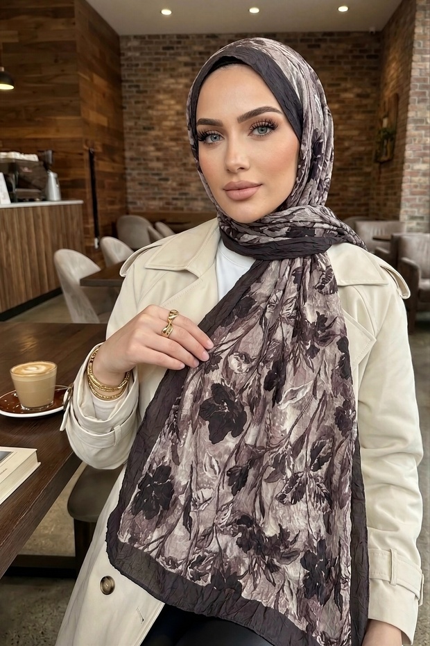 Coffee/Mink İpekhan Patterned Shawl