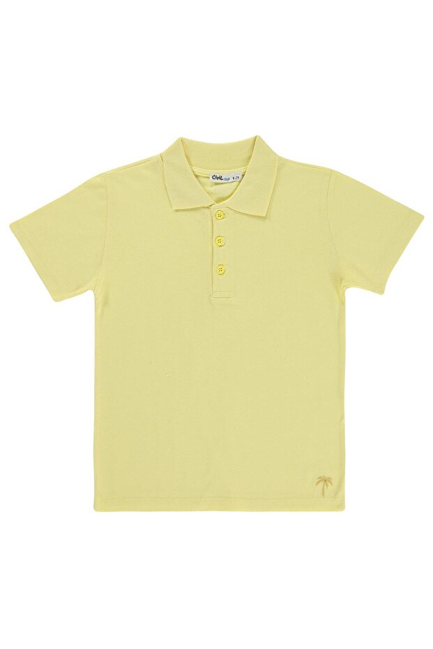 Boy's Palm Tree Embroidered Polo Collar T-Shirt for Ages 6-9 - Yellow