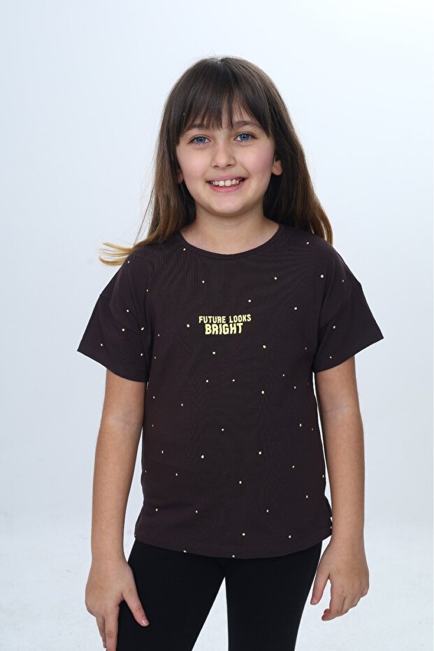 Girl's Crew Neck Drop Shoulder Short Sleeve Printed T-Shirt 24983