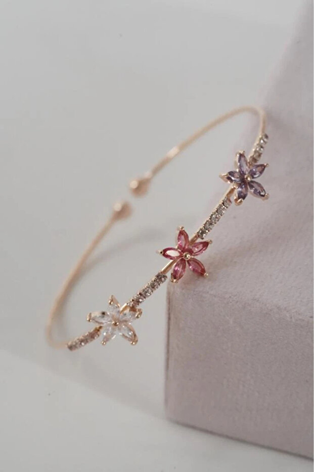 Colorful Stone Flower Clamp Bracelet