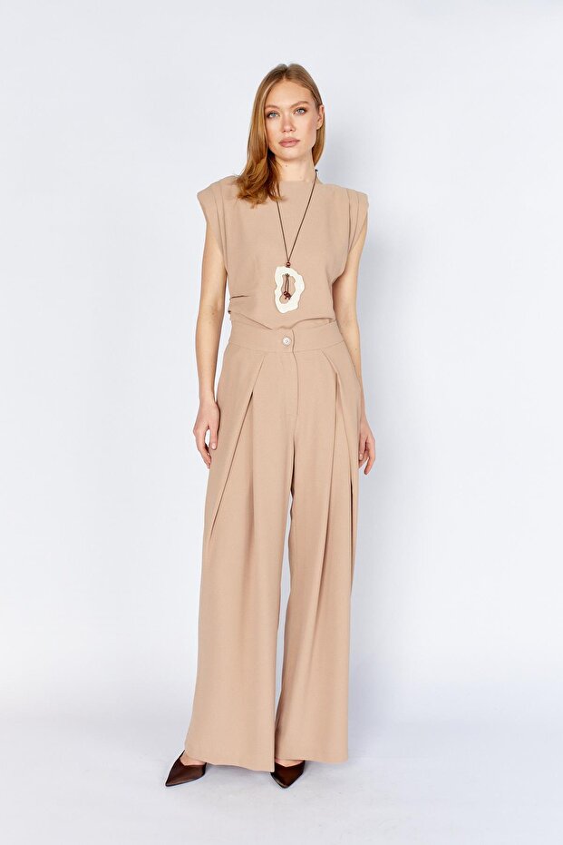 Women's Mink 20236 Front-Opening Pleated Wide-Leg Trousers