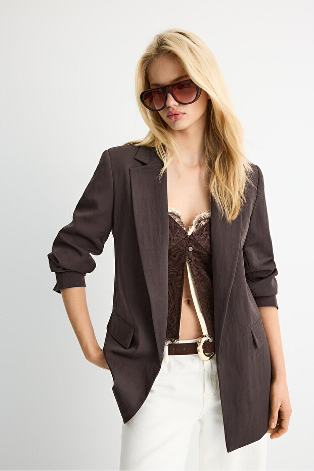 Basic keten karışımlı blazer - 1
