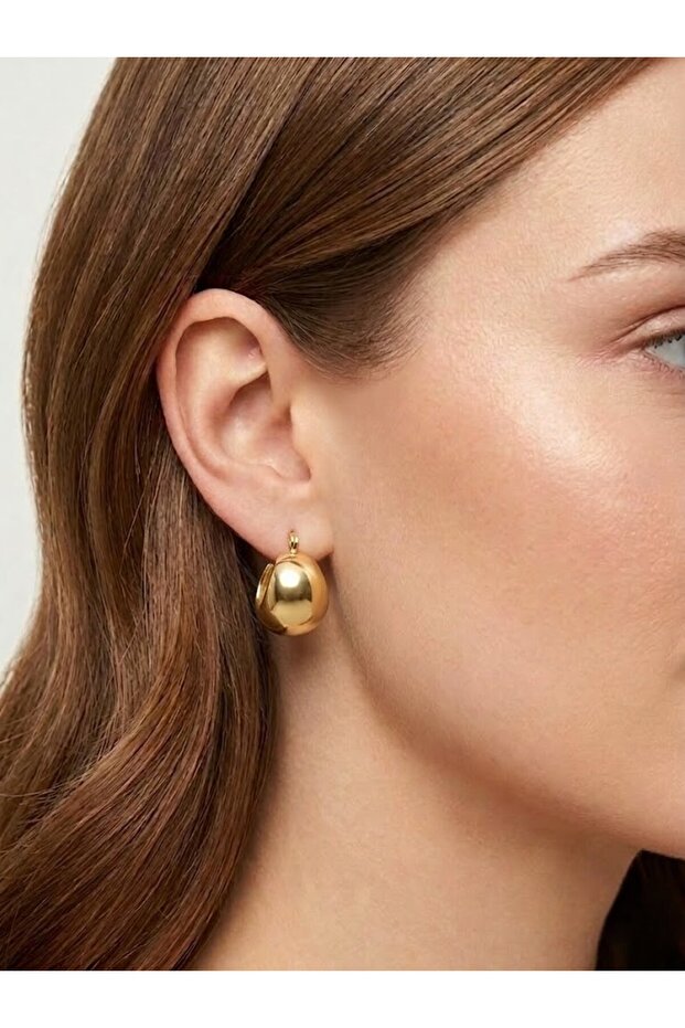 Steel Gold Beaded Thick Hoop Earrings