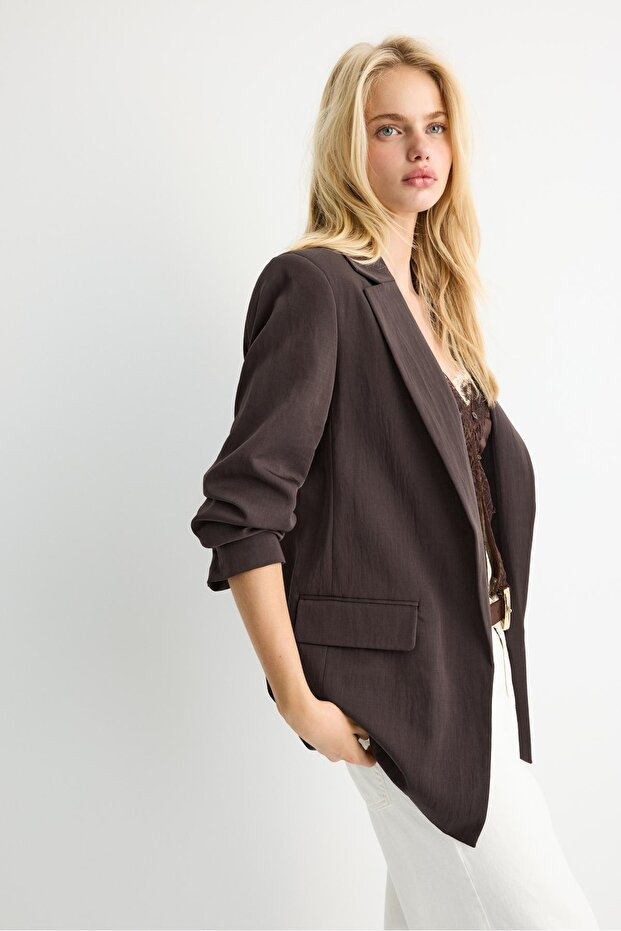 Basic keten karışımlı blazer - 3