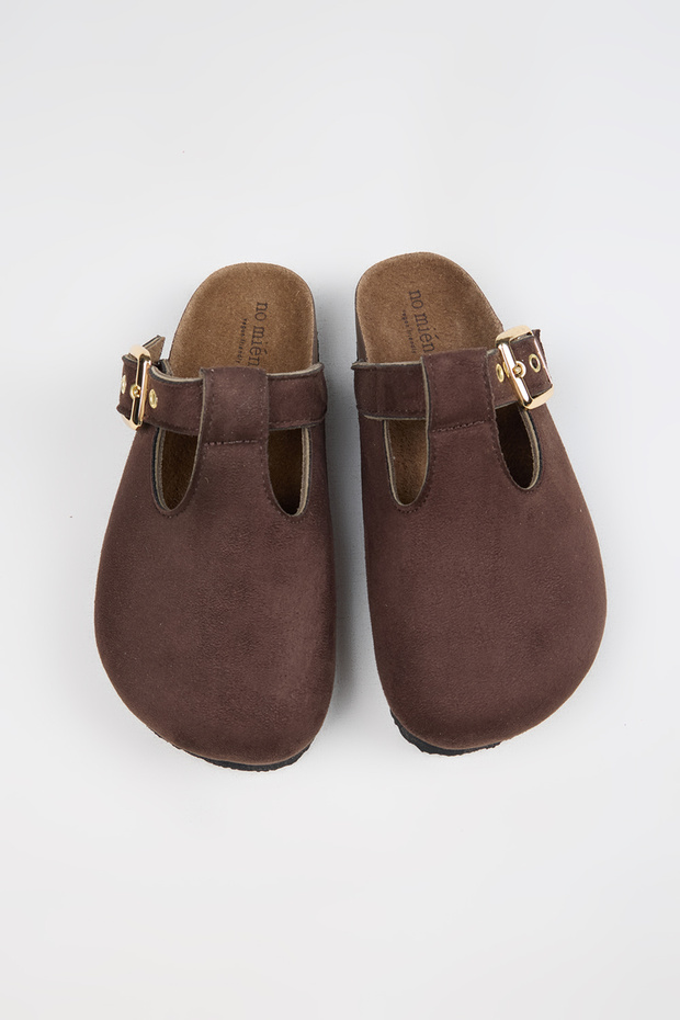 Merida Women's Vegan Leather Buckle Brown Sabo Slippers