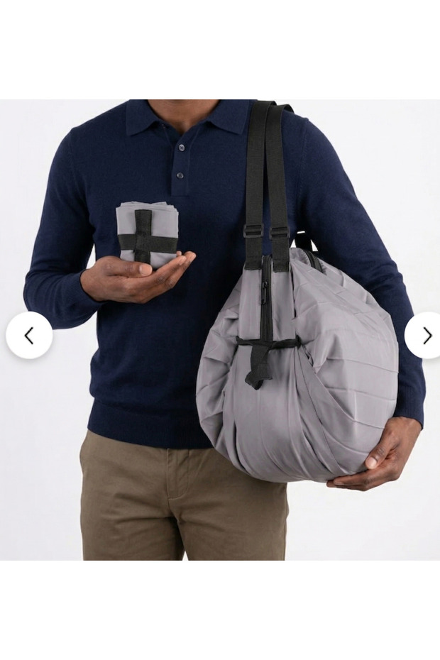 Foldable Accordion Bag - 2-in-1 Drawstring Backpack and Shoulder Bag Sports Travel Shopping Gray