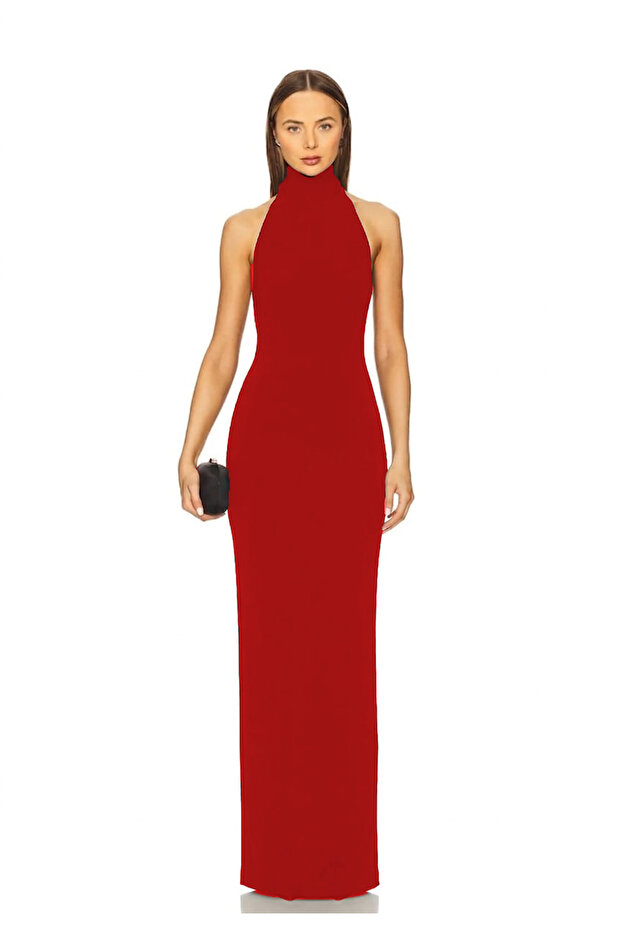 Women's Half Fishneck Collar Maxi Length Double Layer Jersey Dress