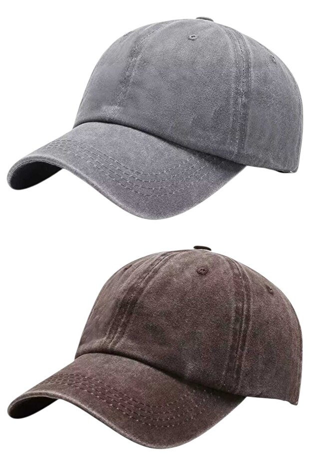 Unisex Vintage 100% Cotton Adjustable Baseball Cap Hat Set of 2