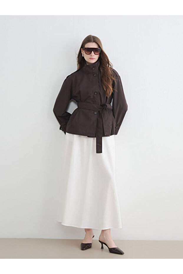 Elastic Waist Linen Blend Flared Skirt