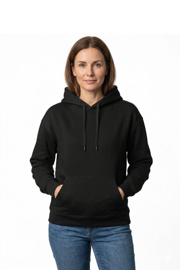 Women's Black Hooded Sweatshirt – Soft Fabric Comfortable Fit