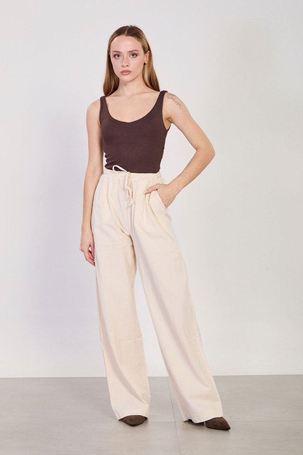 Women's Belted Loose-Fit Trousers - Natural