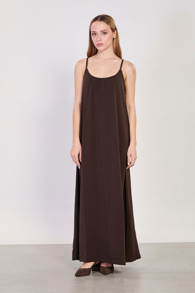 Women's Long Dress with Rope Straps - Brown