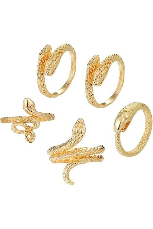 5PCS Vintage Gold-Tone Snake Ring Set