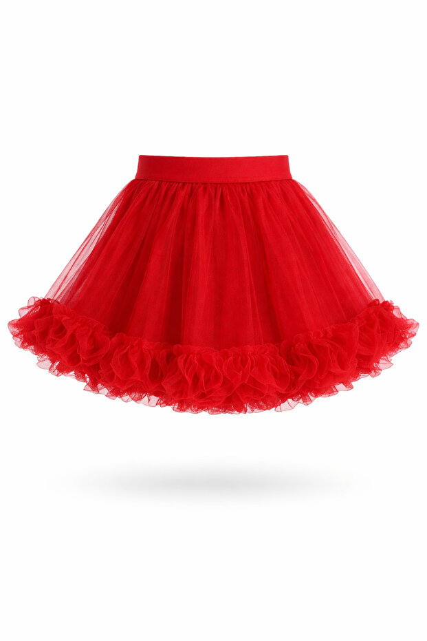 Girl's Red Ruffled Tulle Skirt – School and Holiday Event 5-13 Years Old