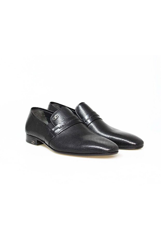 Black Color Laceless Genuine Leather Men's Shoes