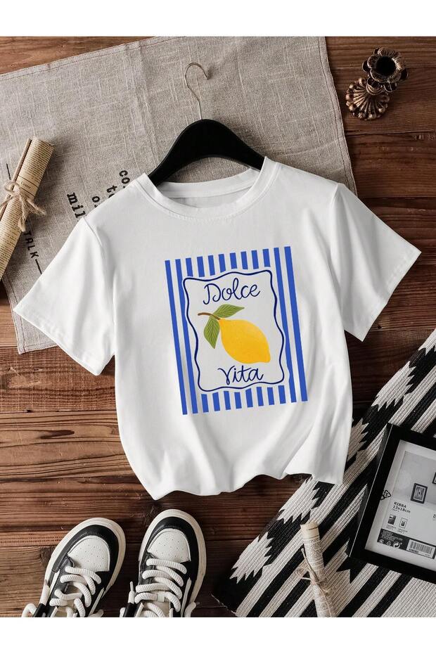 Dolce Vita Printed 100% Cotton Premium T-Shirt with Crew Neck for Kids