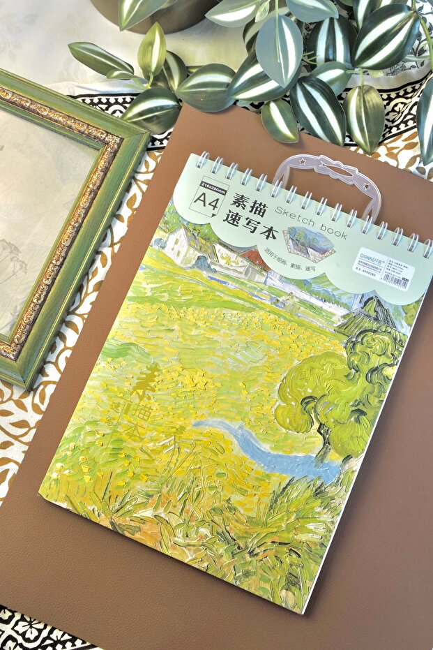 دفتر رسم/رسم تخطيطي/دفتر رسم A4 من فان جوخ غرين توب سبيرال، 45 ورقة - غلاف مذهب