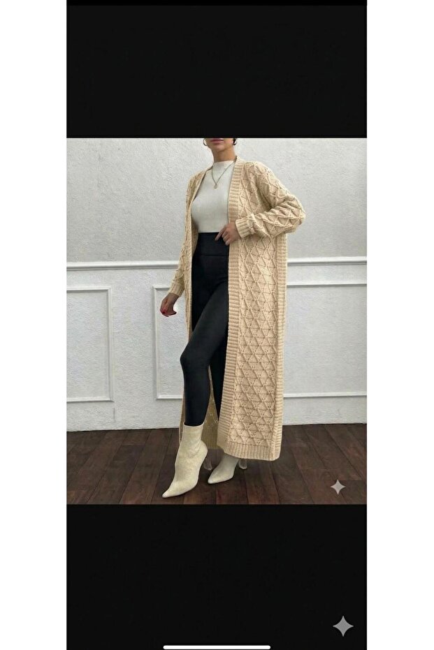 Triko Long Cardigan Winter Patterned %100 Acrylic