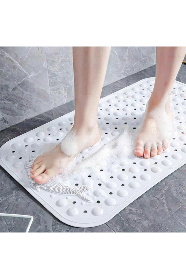 Massage Pointed Mat with Suction Cups and Water Drainage for Bathroom Shower Tub, Dolphin Patterned 35 X 68 cm S-10