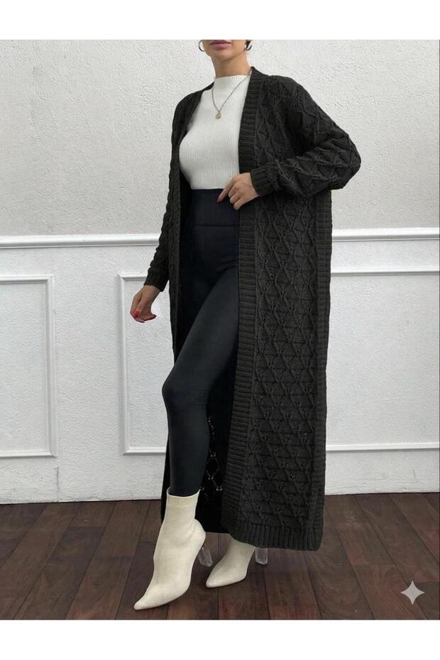 Triko Long Cardigan Winter Patterned %100 Acrylic
