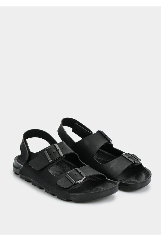 Black Men's Flat Sandals - 2