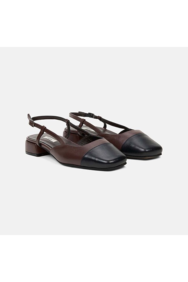 Women's Brown Square Toe Slingback Leather Casual Shoes