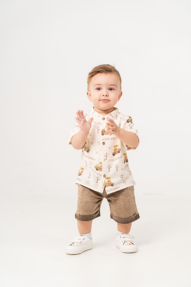 Baby Boy Summer Muslin Shirt and Shorts 2-Piece Set