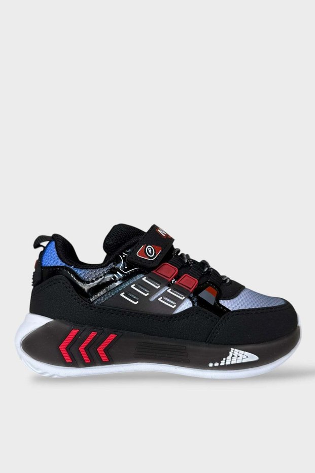 Velcro Lightweight Anatomical Sole Casual Sneaker Children's Sports Shoes Black - Red