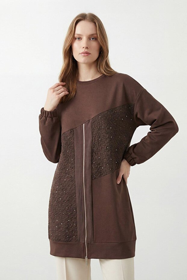 Women's Asymmetrical Cut Zipper Detailed Comfortable Tunic 10769