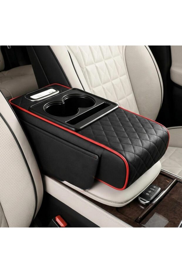 Car Seat Armrest Organizer with Cup Holder – PU Leather Center Console Storage Box