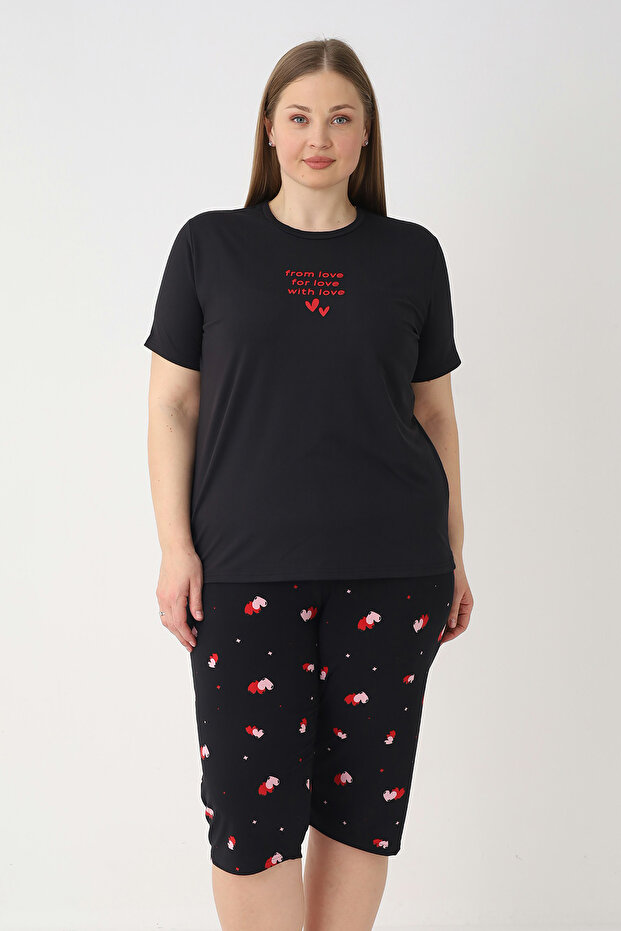 Plus Size Women's Short Sleeve Capri Pajama Set 26080 Black