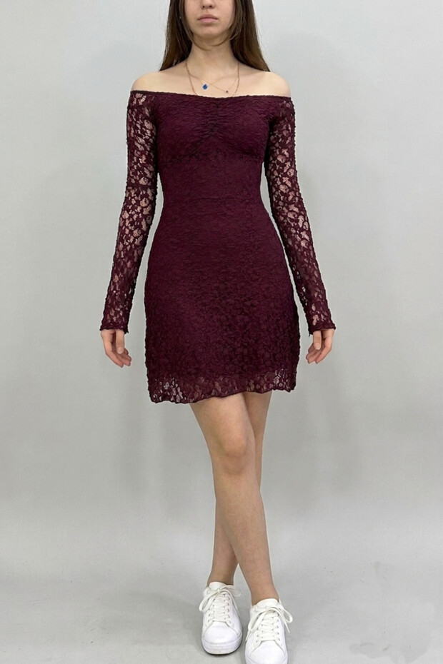 Women's Mini Length Boat Neck Lace Dress