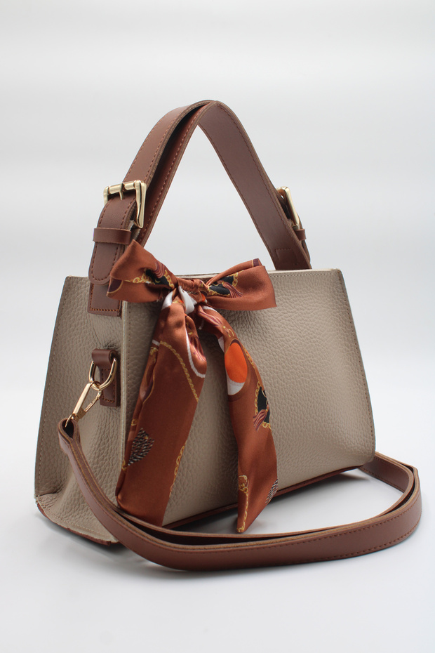 Women's Medium Size Scarf Belt Handle Detailed Inner Pocket Zippered Cross Strap Hand and Shoulder Bag