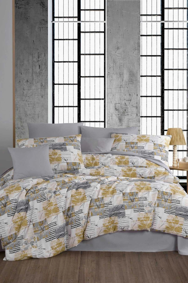 100% Panonlu Gray Serra Double Ranforce Duvet Cover Set