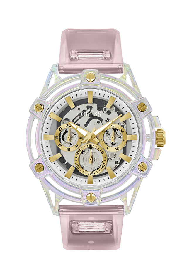 Mens Pink Clear Multi-function Watch - 1