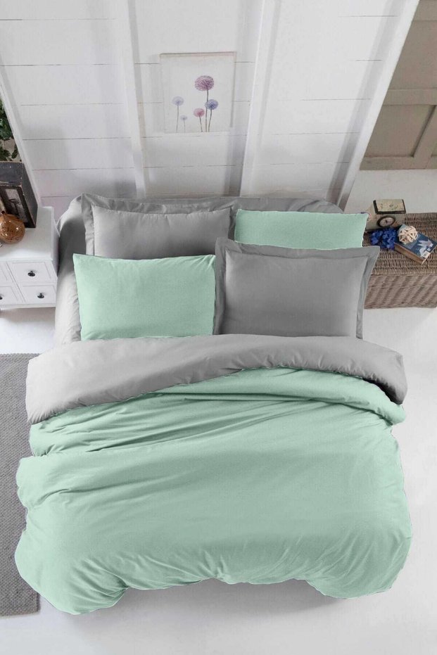 Double Fitted Sheet Duvet Cover Set Cotton Four Season Mint Gray