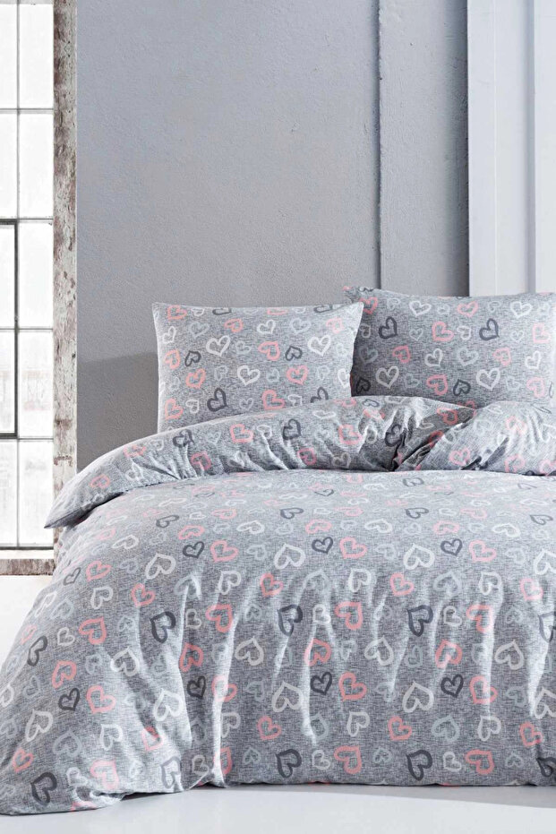 Romantic Gray Cotton Double Duvet Cover Set