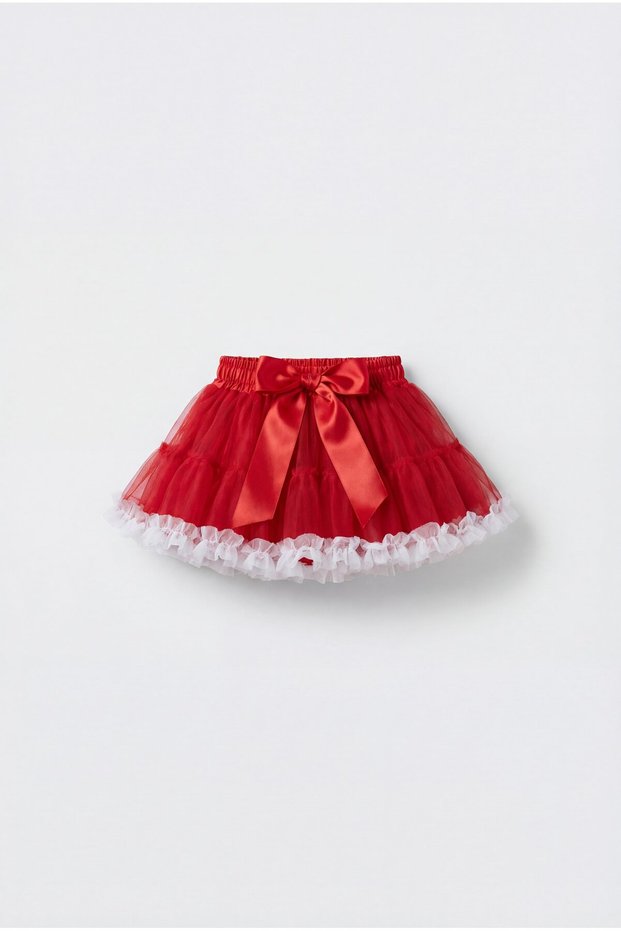 Girl's Carnival Red Tulle Skirt - Layered with Bow Detail
