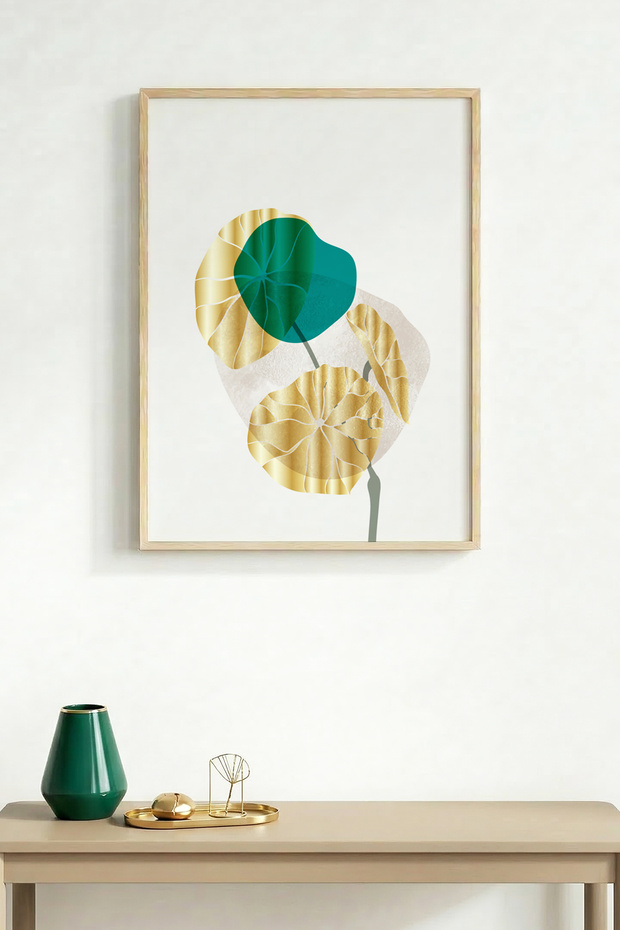 Natural Wood Framed Floral Patterned Painting - Minimal | Huhu1398