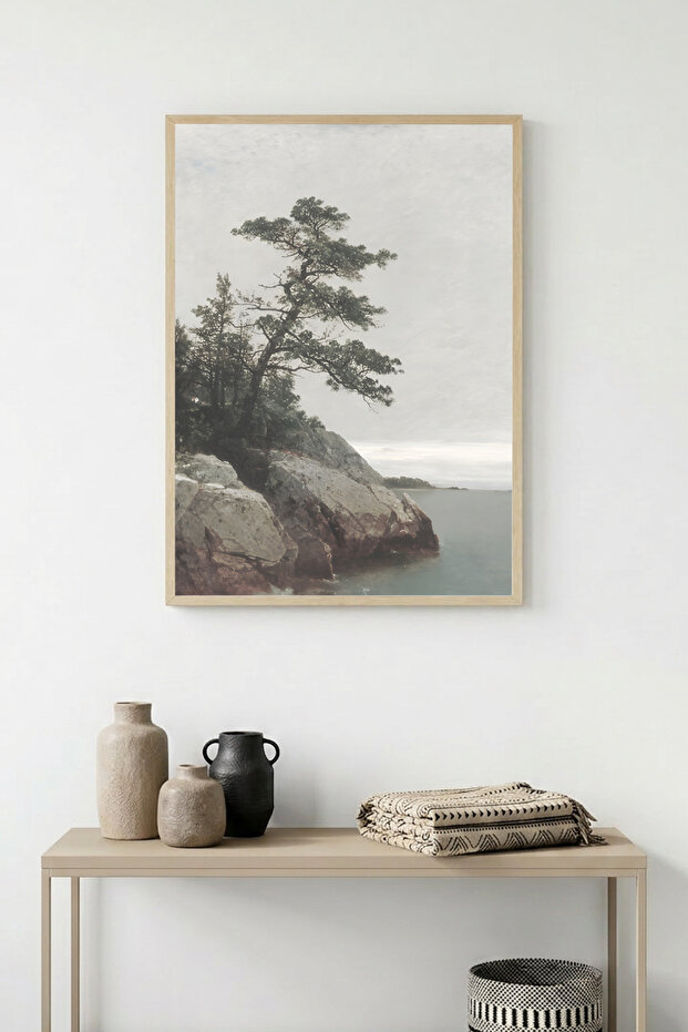 Natural Wood Framed Nature View Painting - Minimal | Huhu1166 - Single Table Natural Wood Frame